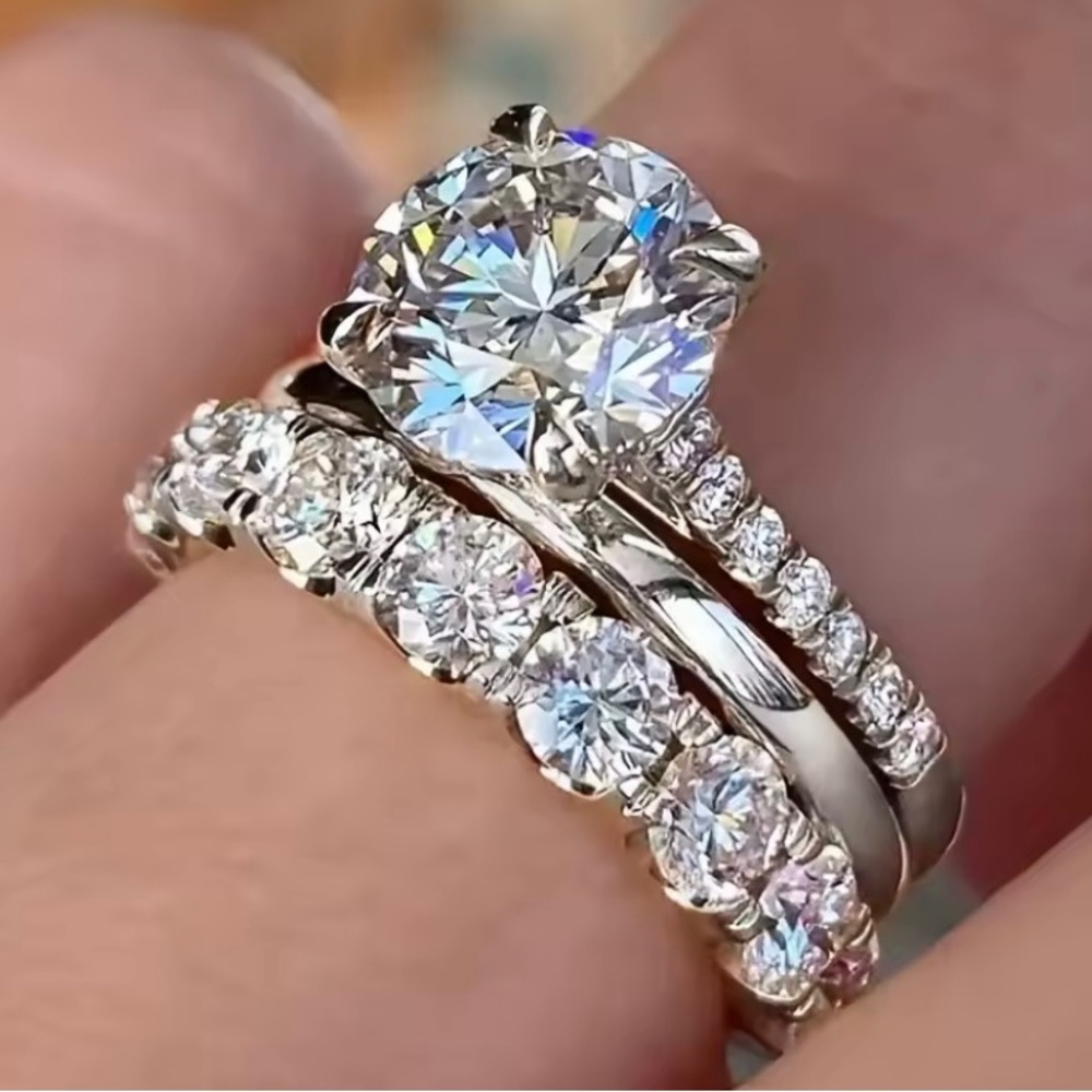 Classic White Gold Simulated Diamond Engagement & Wedding Ring Set 7